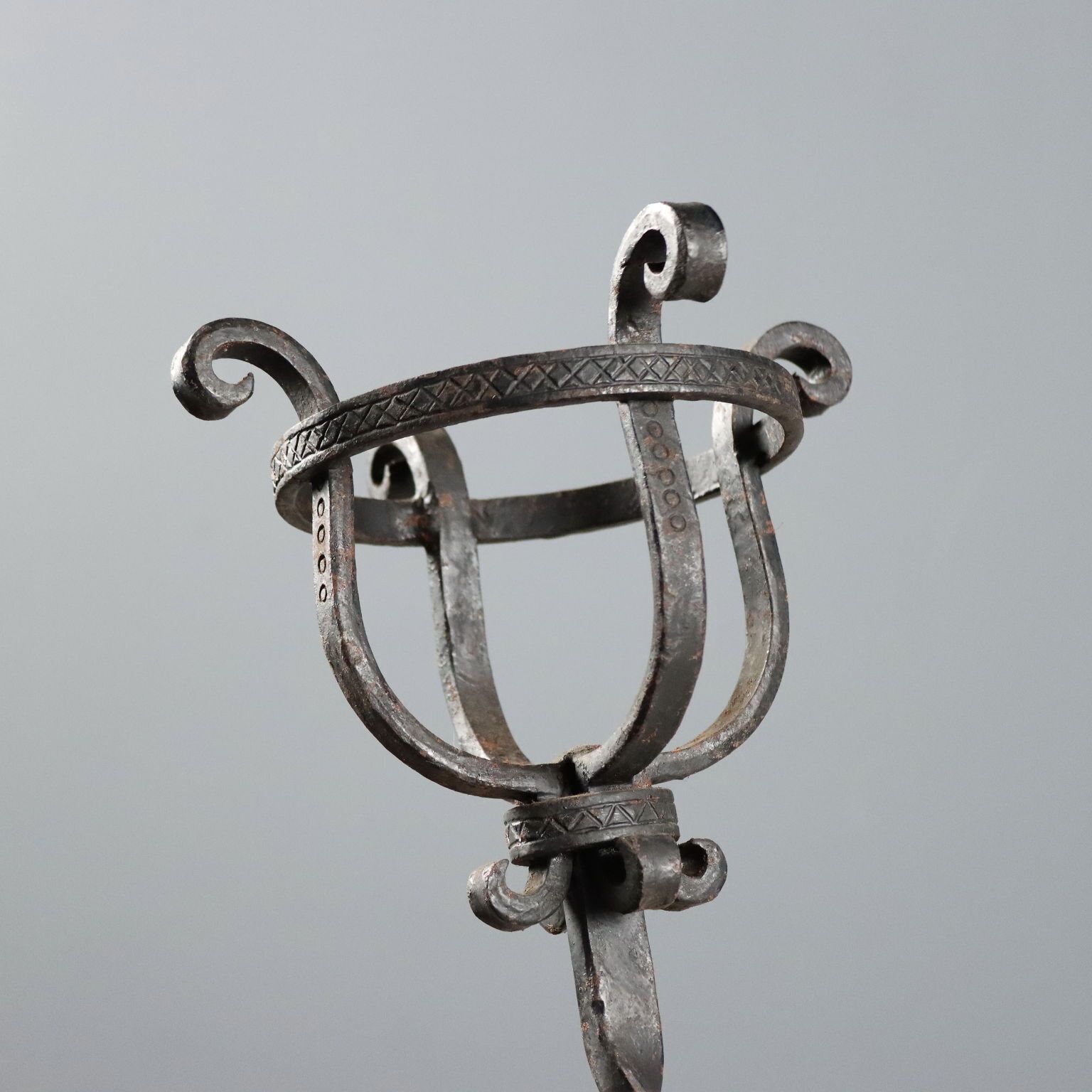 Antique Andirons Wrought Iron Decoration Italy XIX XX Century photo for sale