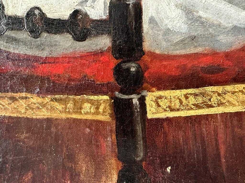 Kunst Antiek groot Frans olieverfportret van een biddend meisje, ca. jaren 1850 – schilderij op doek, 36x29 inch photo