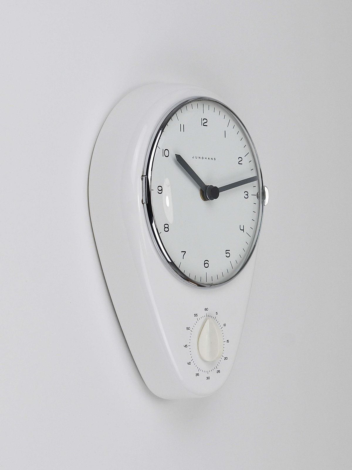 photo buy Max Bill Witte Wandklok & Timer Mid-Century Modern, Junghans Duitsland, jaren 1950