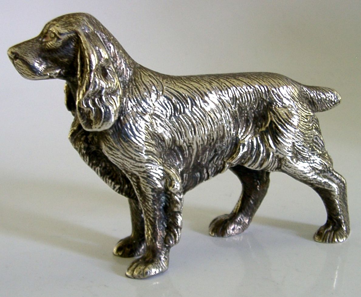 Beautiful Silver Plated Spaniel Dog Desk Figure C1950s Animal 280g Shooting photo furniture