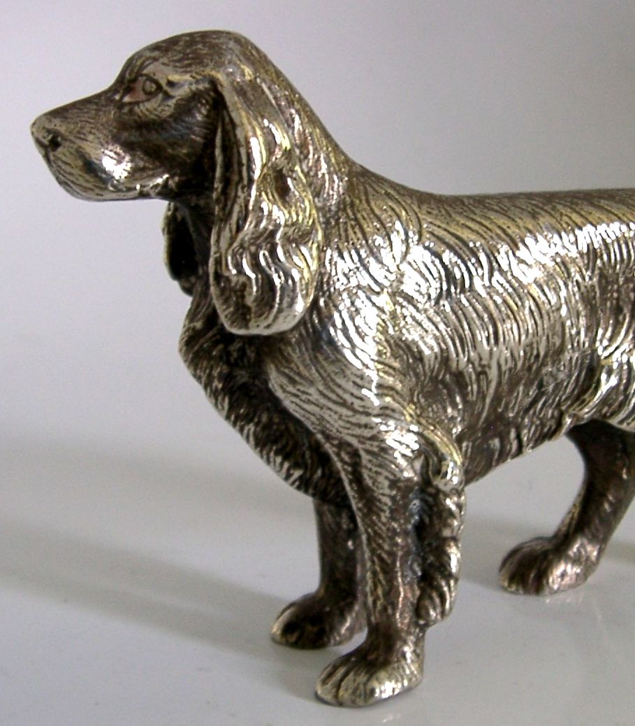 Beautiful Silver Plated Spaniel Dog Desk Figure C1950s Animal 280g Shooting photo for sale
