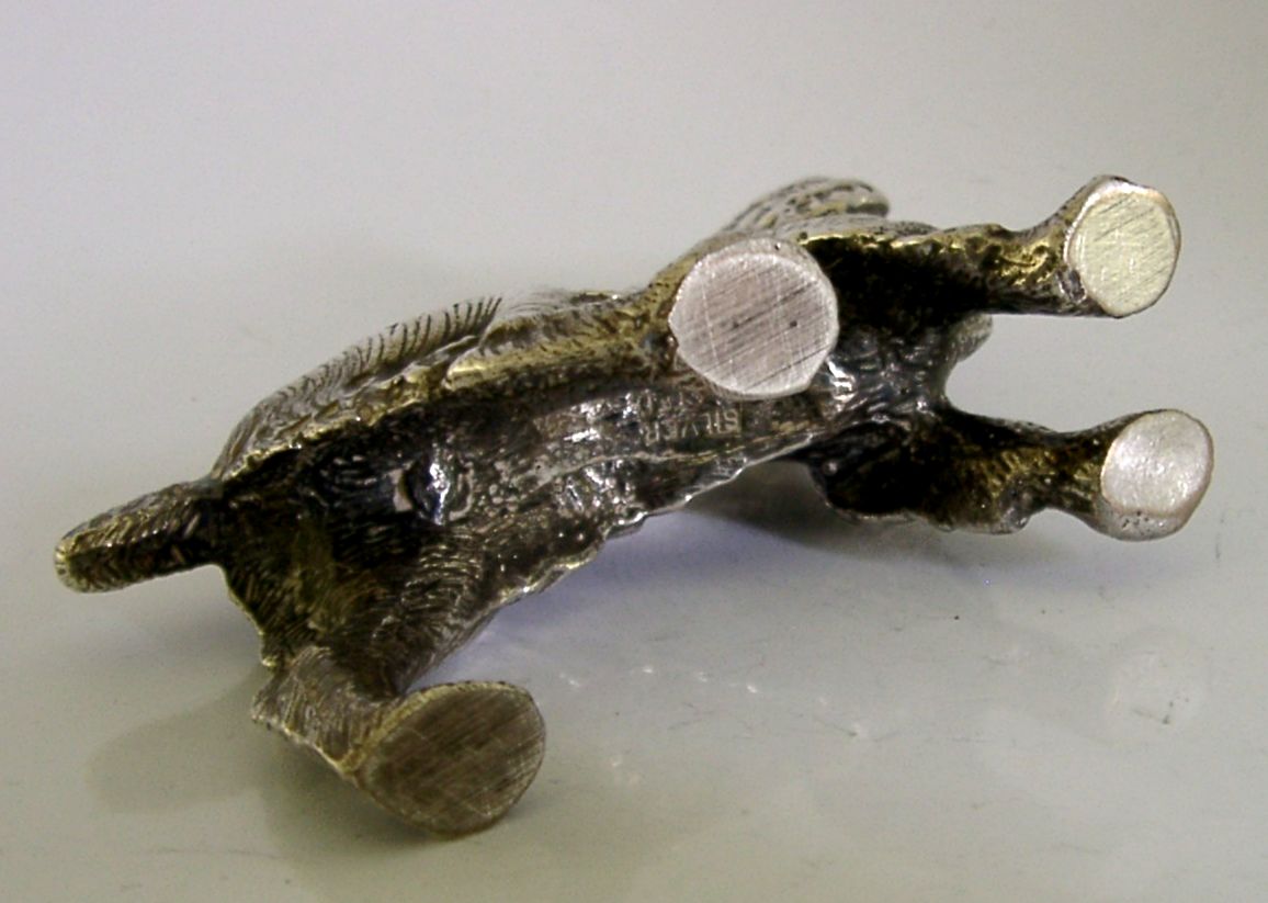Figurine de bureau en métal argenté, épagneul, vers les années 1950, 280 g photo vinterior
