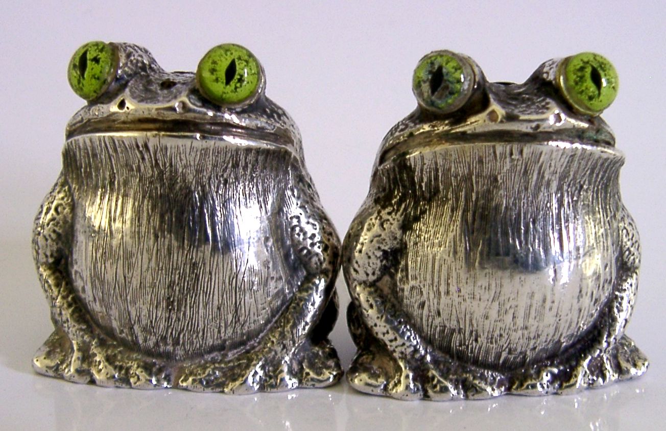 Cast 160g Sterling Silver Frog Salt & Pepper Cruet Set 2003 Novelty photo vinterior
