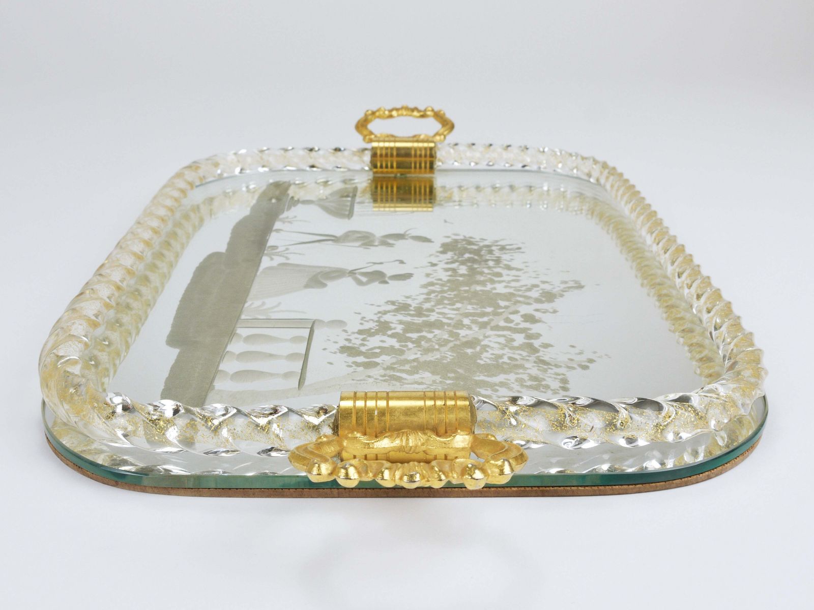 Ercole Barovier Swirl Murano Glass Mirror Serving Tray, Venice, 1940s photo for sale