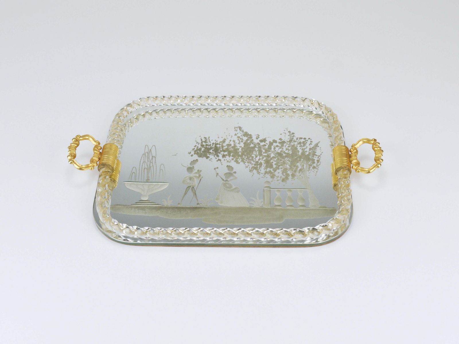 Ercole Barovier Swirl Murano Glass Mirror Serving Tray, Venice, 1940s photo vinterior