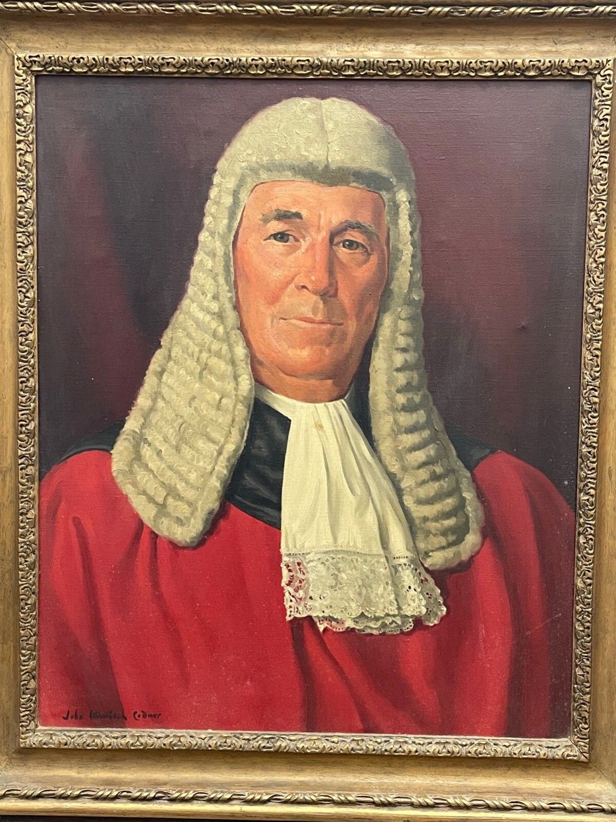 Mid Century Gesigneerd Juridisch Olieverfportret van Mr Justice Paul Storr in Rechtbankkleding, John Codner photo for sale