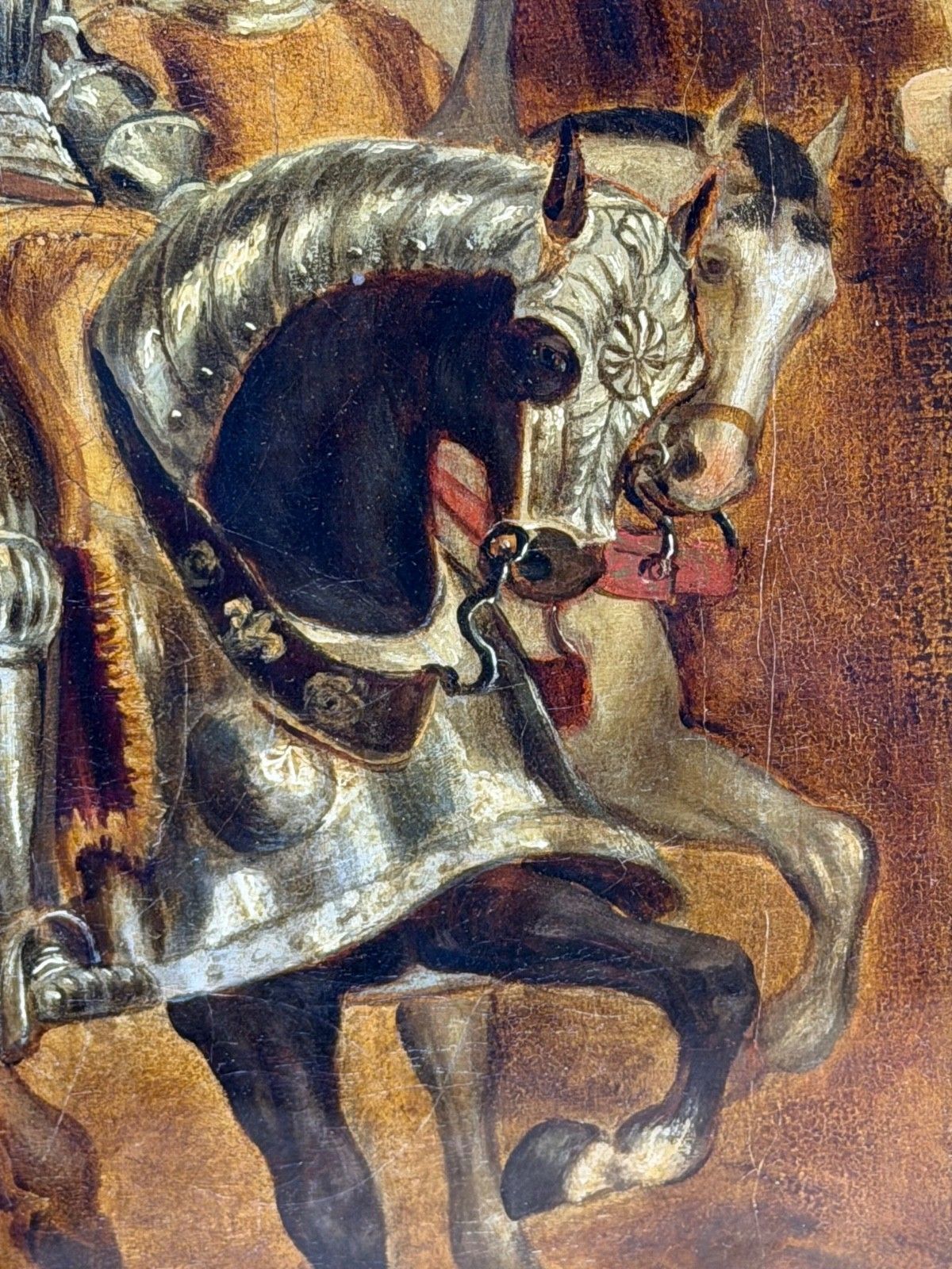 9000.0 19e-eeuws olieverfchilderij, Renaissancistische ridder te paard onder kloostergang, in de stijl van Sir John Gilbert RA photo