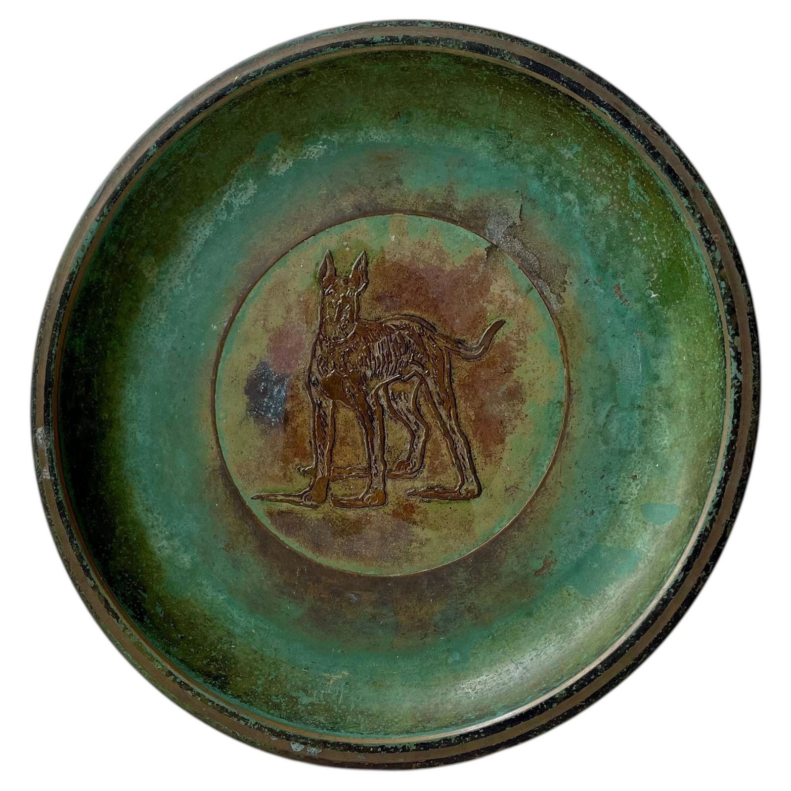 Art Deco 'Great Dane' bronzen schaal van Holger Fridericias, jaren 1930