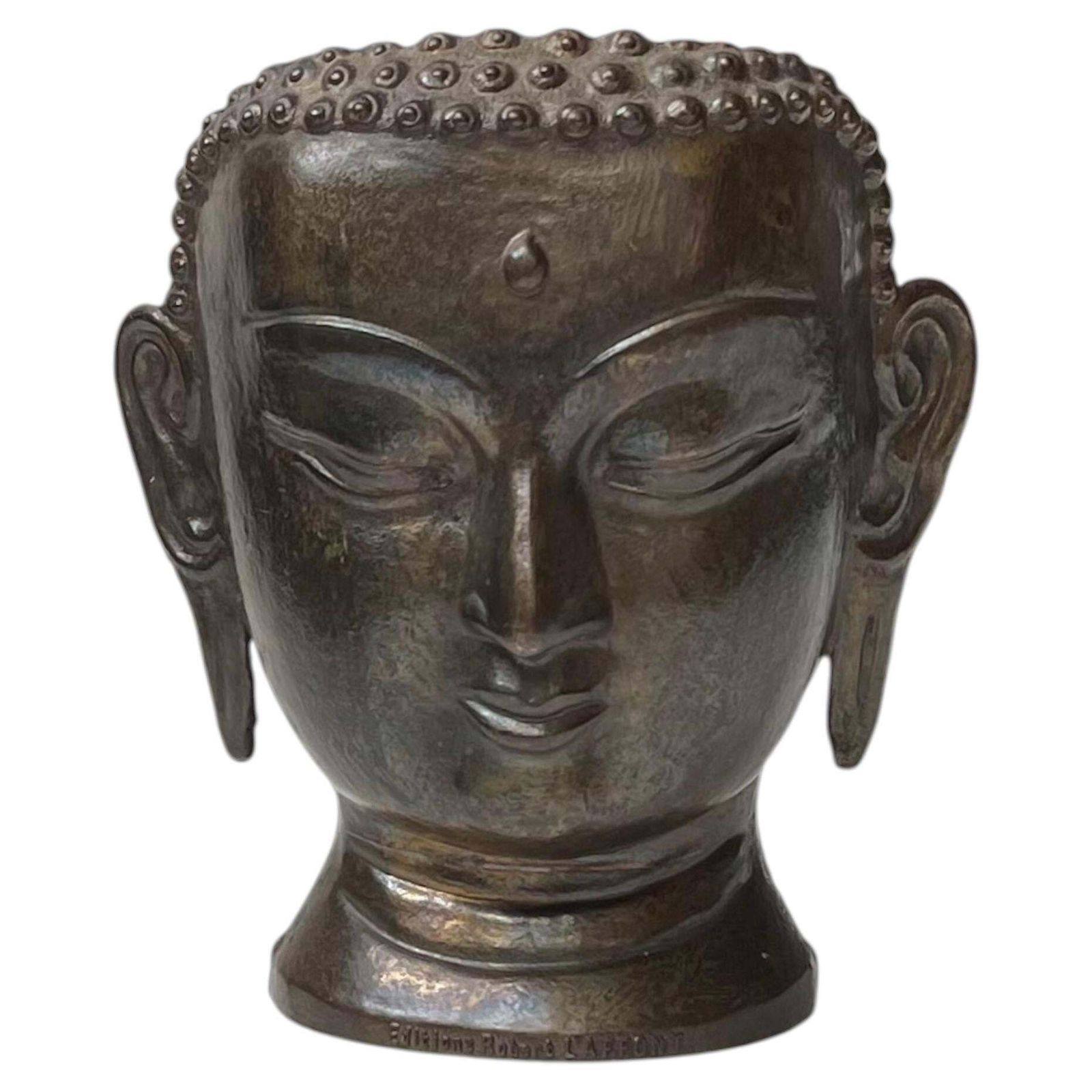 Vintage Siddhartha Gautama Buddha Head In Brass Signed By Robert Laffont Edition