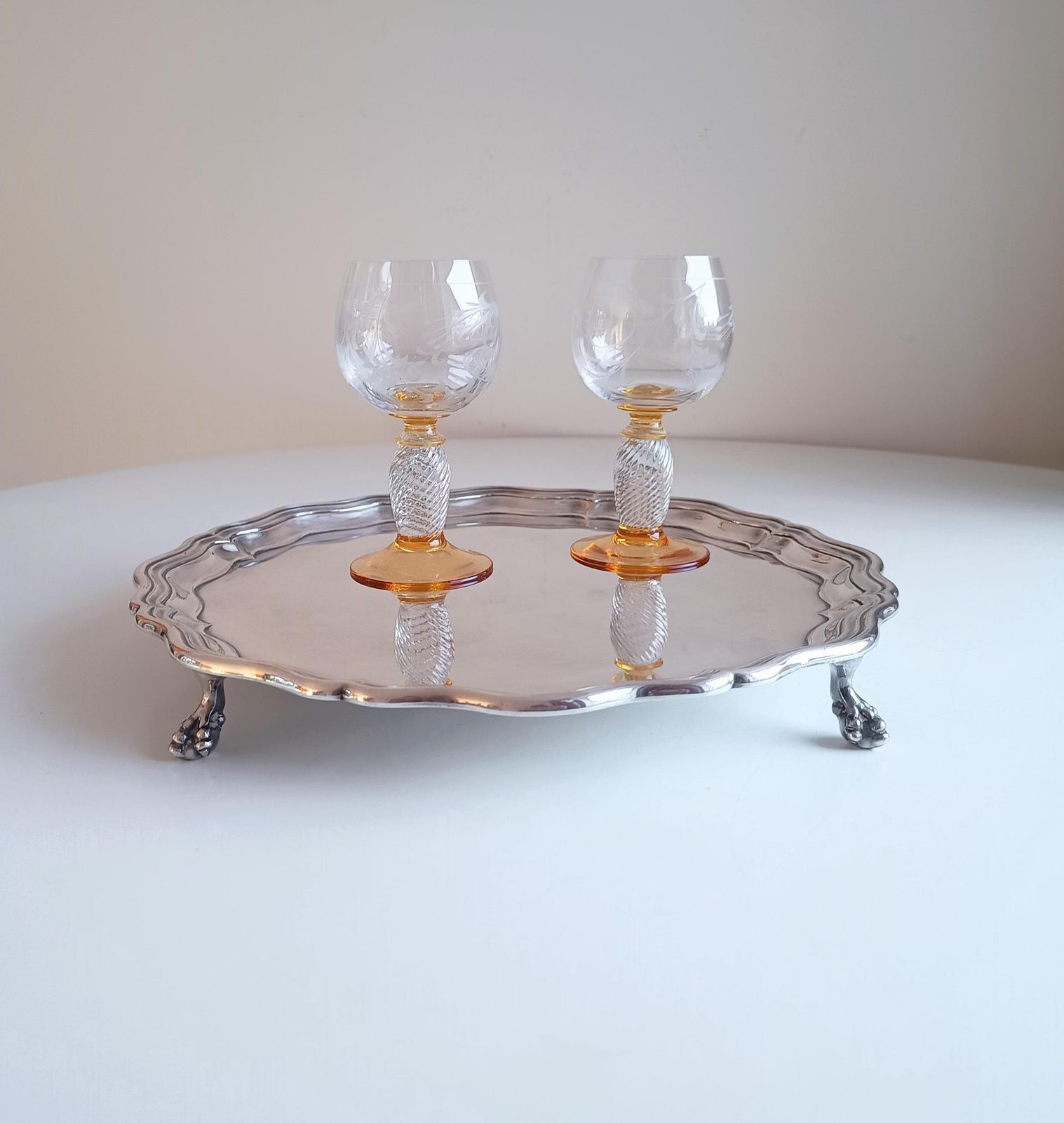 Vintage James Dixon Georgische stijl verzilverde presenteerschaal op poten, klauwtjes photo Woonaccessoires