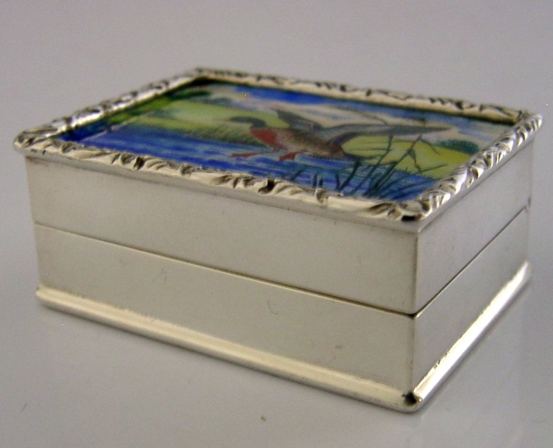 Sterling Zilveren Email Mallard Eend Vogeldoos 1988 Handgeschilderd Schieten photo vinterior
