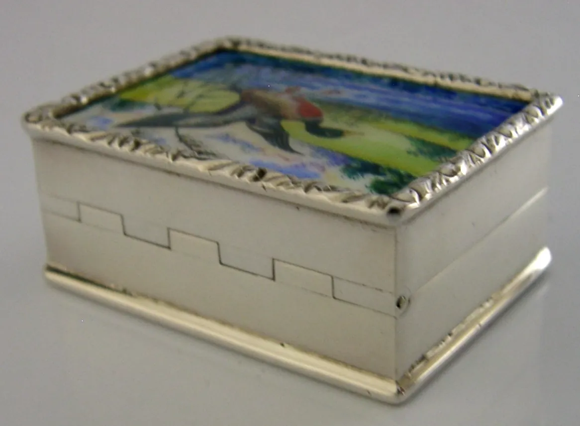 Boîte en argent massif et émail, canard colvert peint à la main, Birmingham 1988 photo buy