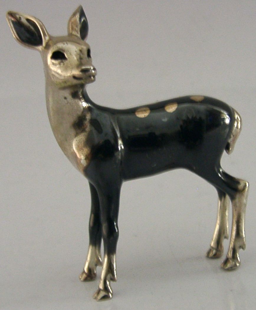 Decent Sized Sterling Silver Enamel Deer Animal Figure 1993 Saturno 2.25inch photo for sale