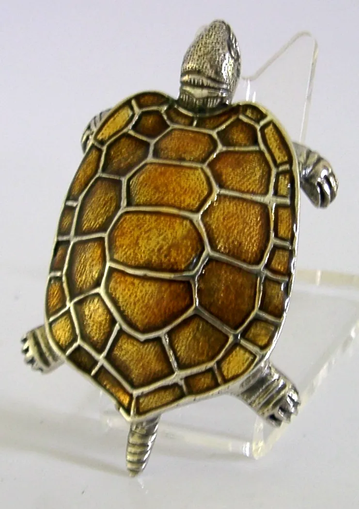 Figurine animale tortue en argent massif et émail, Saturno, Italie, 1979, 52 g photo for sale