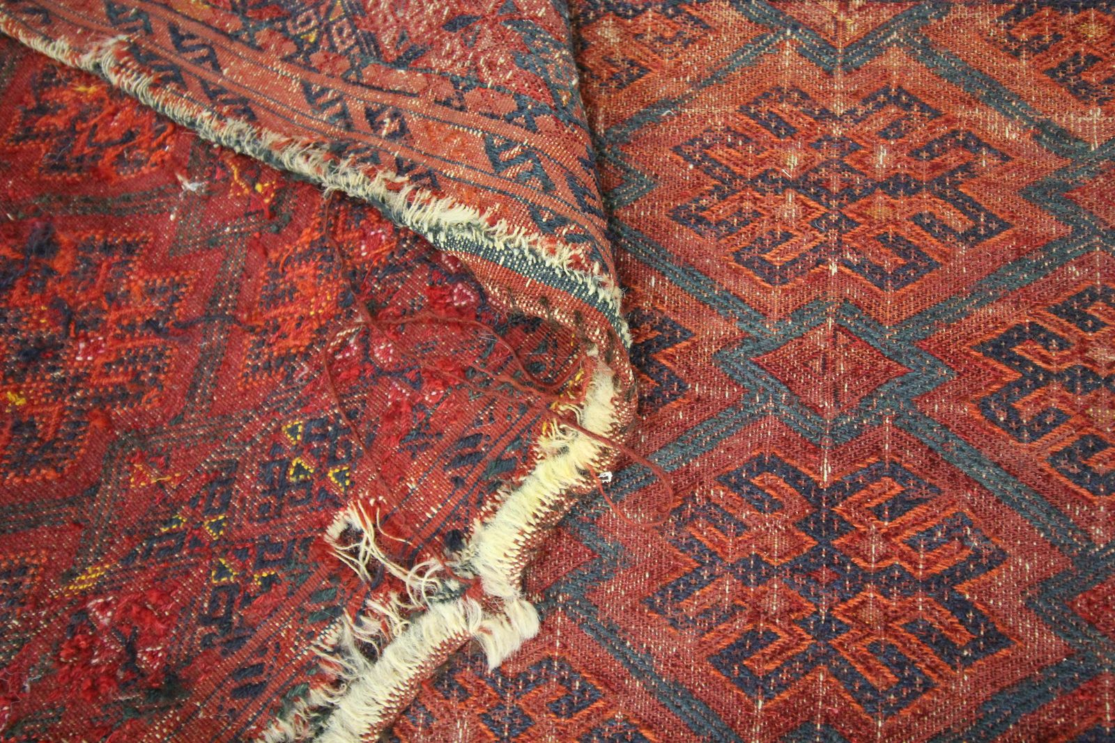 Red Blue Antique Wool Rug Handwoven Oriental Geometric Area Rug photo vinterior