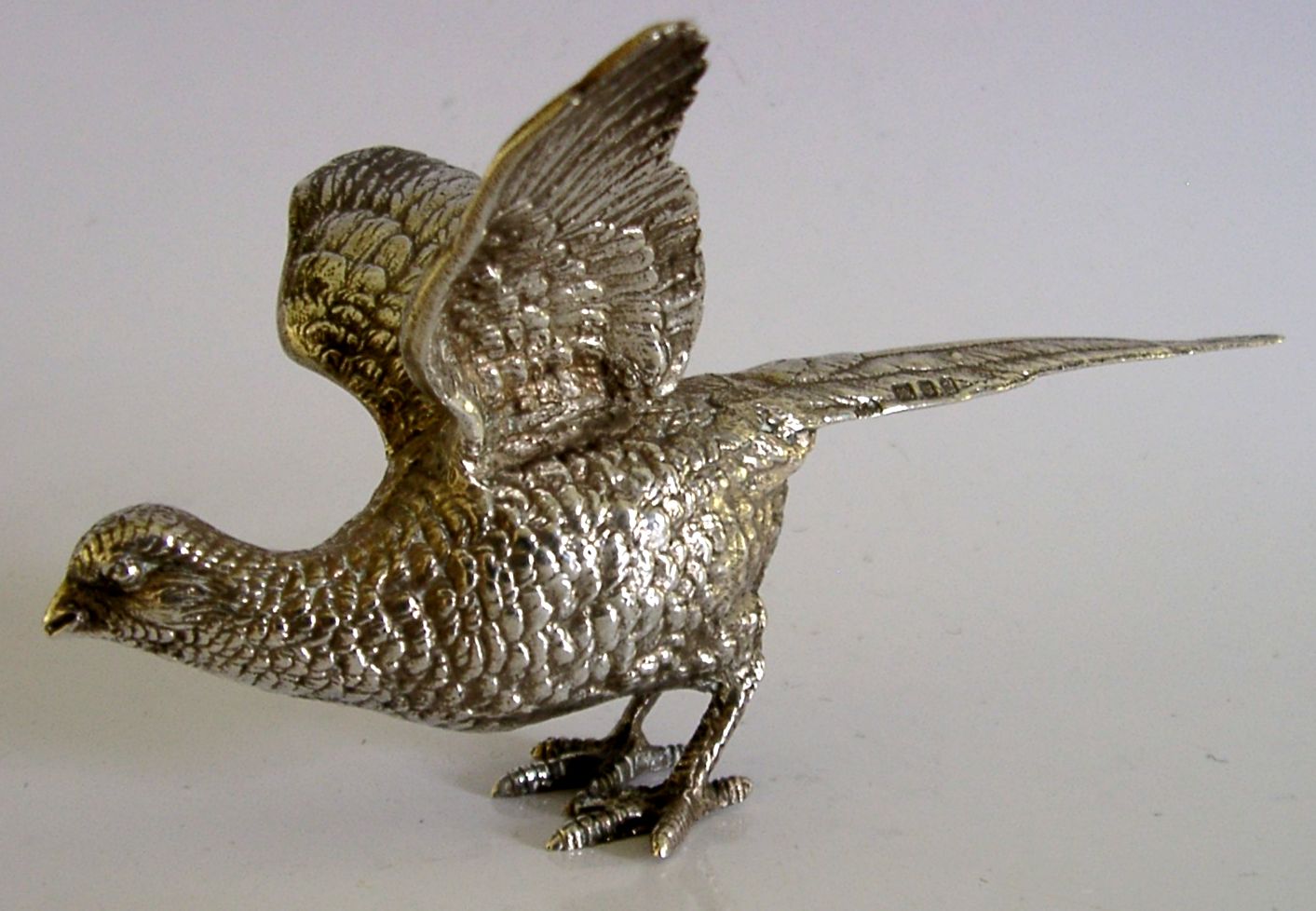 Heavy 125g Sterling Silver Pheasant Bird Figure 1958 Hunting Shooting English photo Art