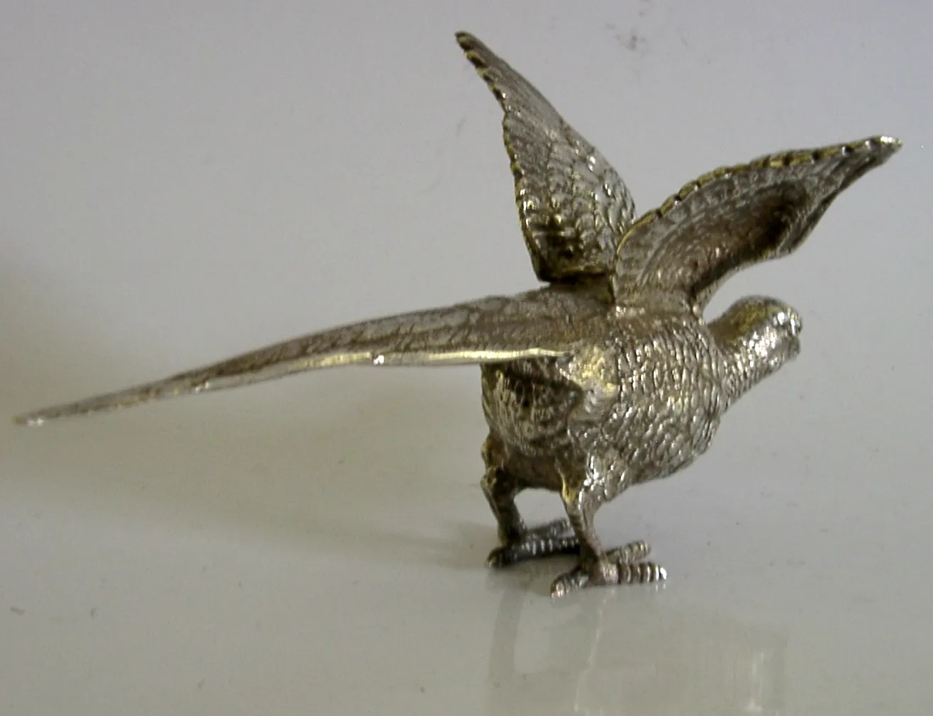 Zwaar 125g sterling zilveren fazantfiguur 1958 jacht schietsport Engels photo vinterior