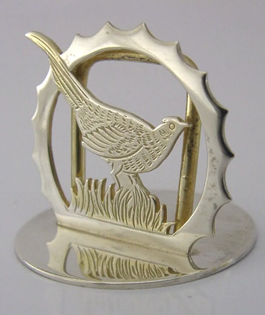 Porte-menu en argent sterling anglais, faisan, chasse, 1989