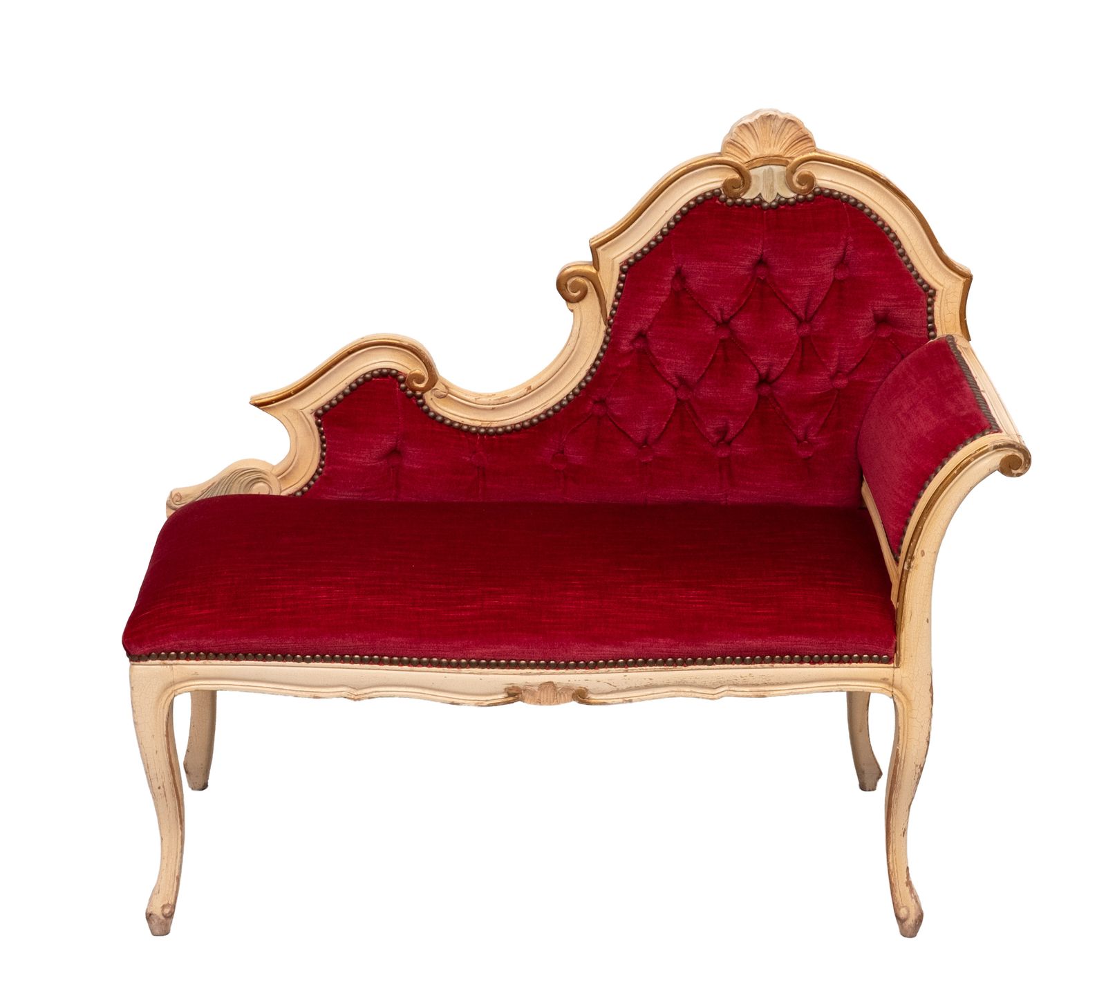 Louis XVI Rode Fluwelen Halbank ca. jaren 1950 Frankrijk photo furniture