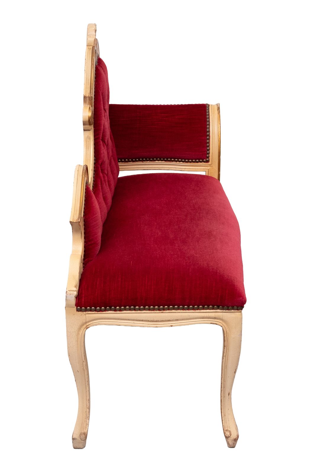 photo furniture Louis XVI Rode Fluwelen Halbank ca. jaren 1950 Frankrijk