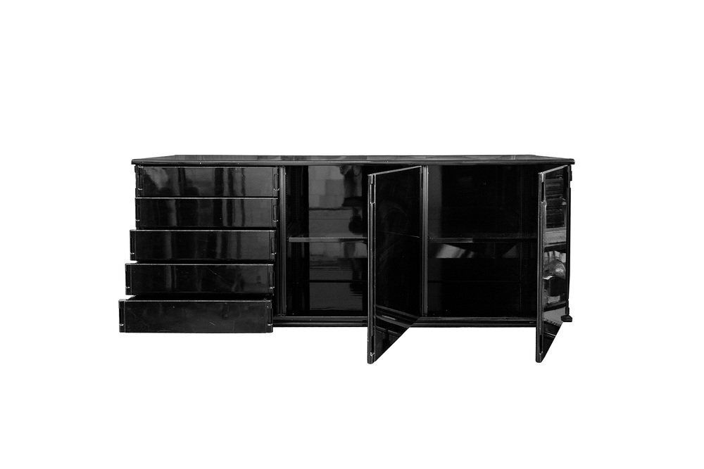 Italian Black Lacquered Wood Larco Sideboard By Gianfranco Frattini For Molteni, 1970s photo for sale