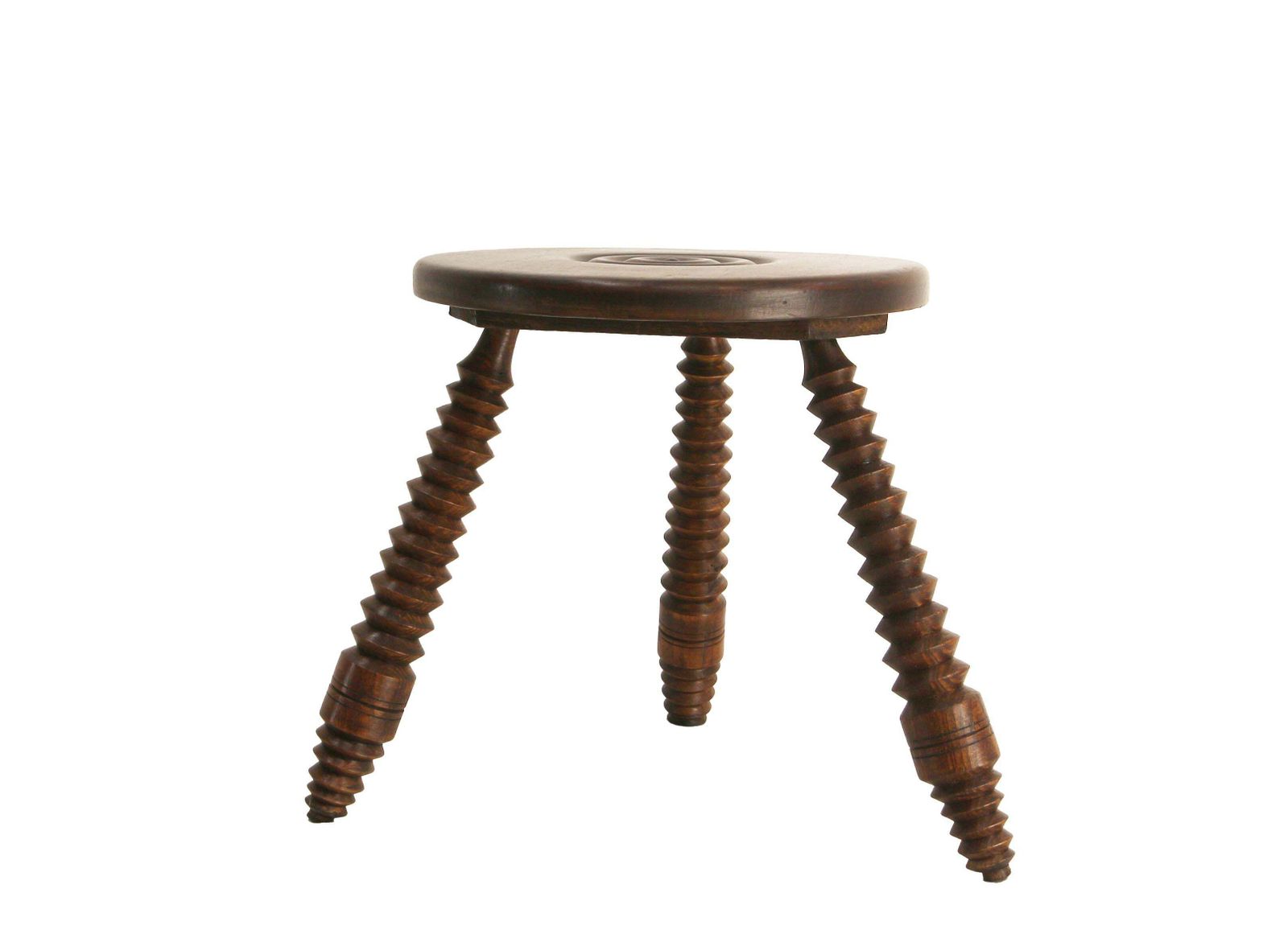 Driepotige Kruk Rond Eiken, In De Stijl Van Dudouyt, Frankrijk Ca. 1950 photo for sale