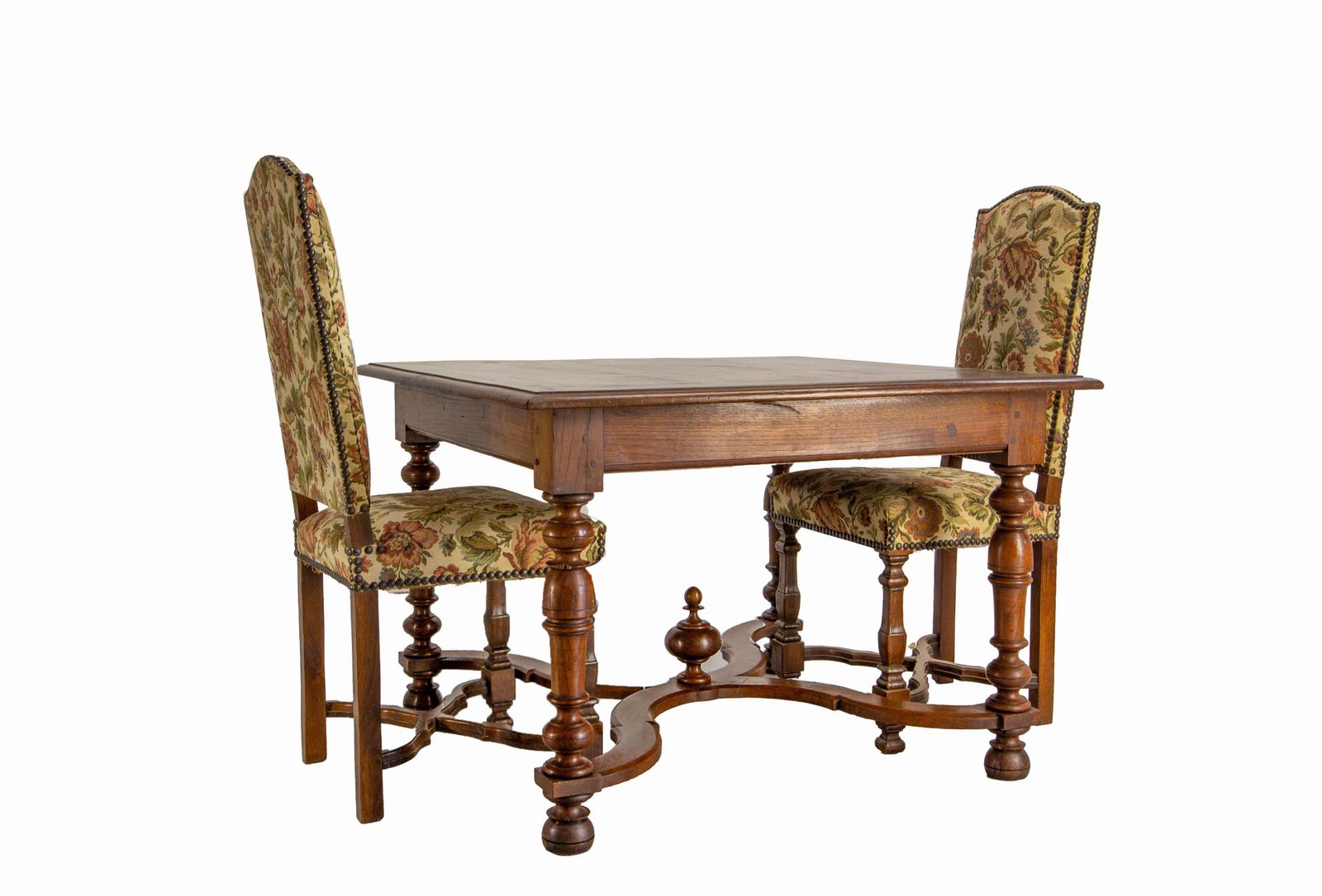 photo buy Table carrée en chêne de style Louis XIII à entretoise en X, fin du XIXe siècle