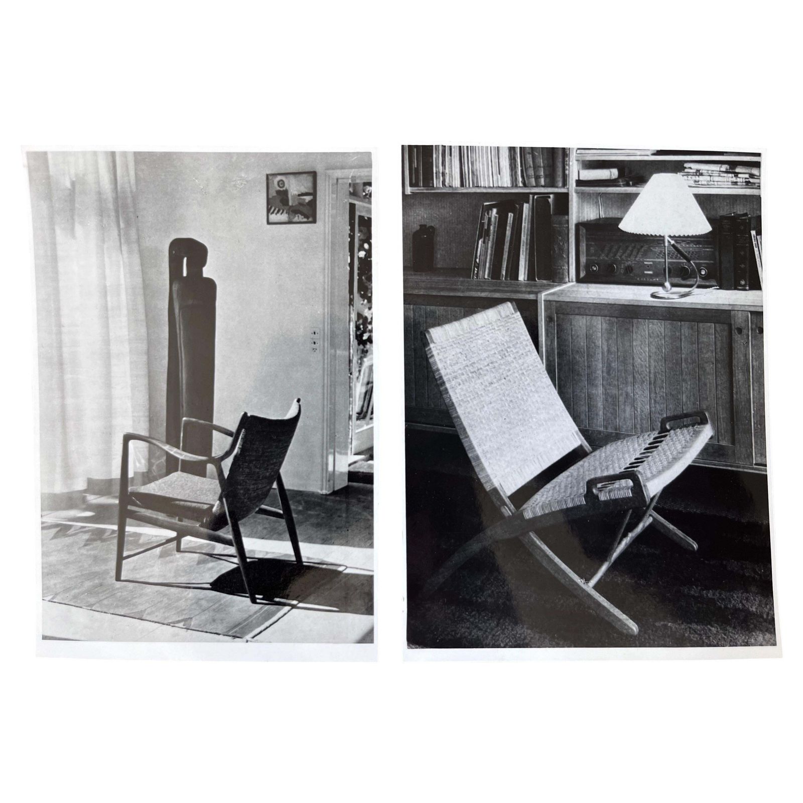 Originele foto's van Hans Wegner en Finn Juhl fauteuils, jaren 1950