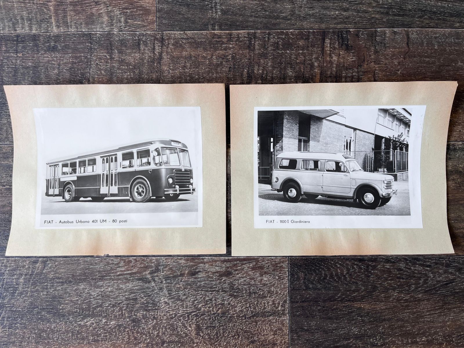 Originele foto's van een Fiat-auto en een Fiat Urbano-autobus, ca. jaren 1950 photo furniture