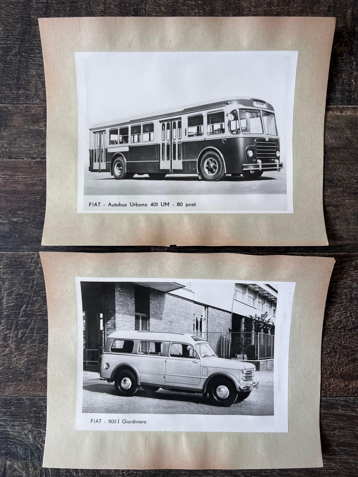 Originele foto's van een Fiat-auto en een Fiat Urbano-autobus, ca. jaren 1950 photo for sale