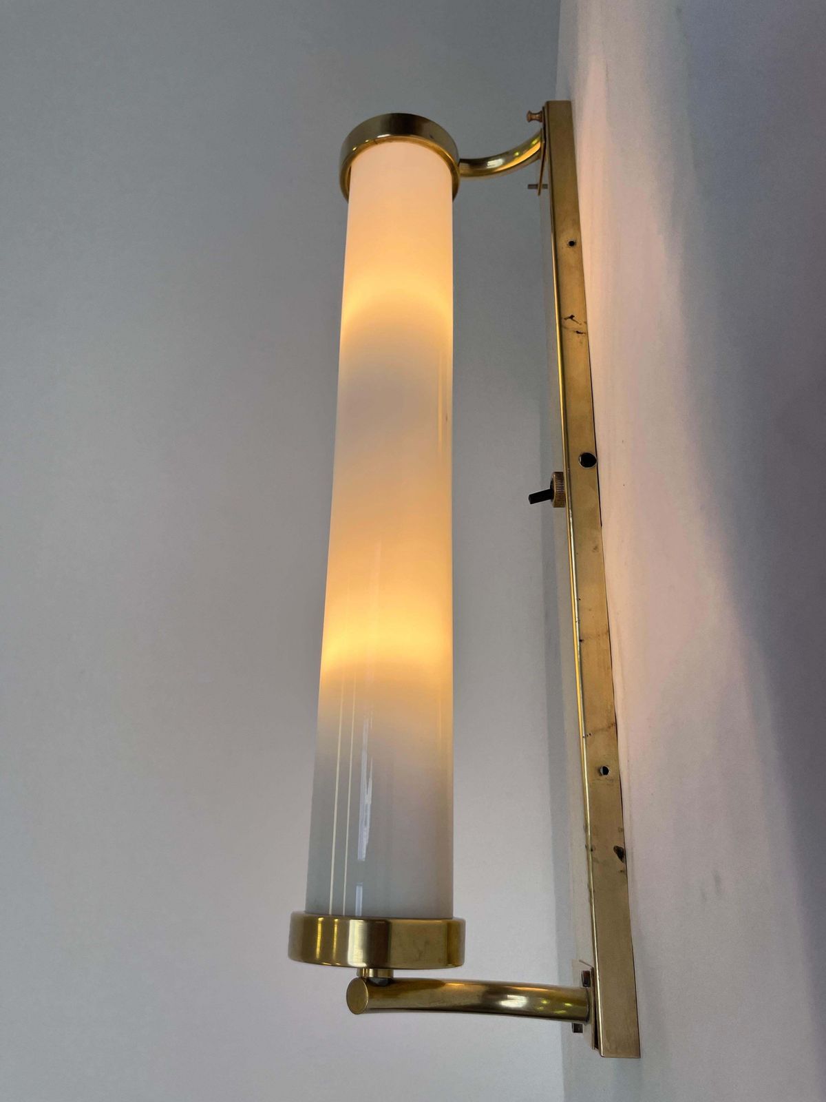 Xxl Bauhaus Brass And Glass Wall Lamp, 1930s   Czechoslovakia photo for sale