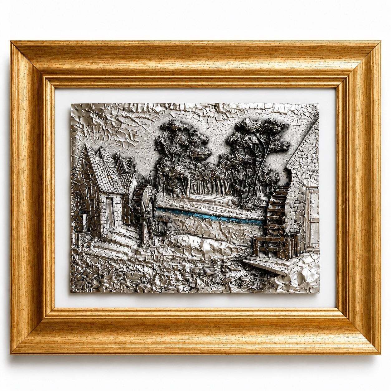 Collectie van vier Italiaanse bas-reliëfs met 925 verzilverd landschap door Guerrini photo vintage