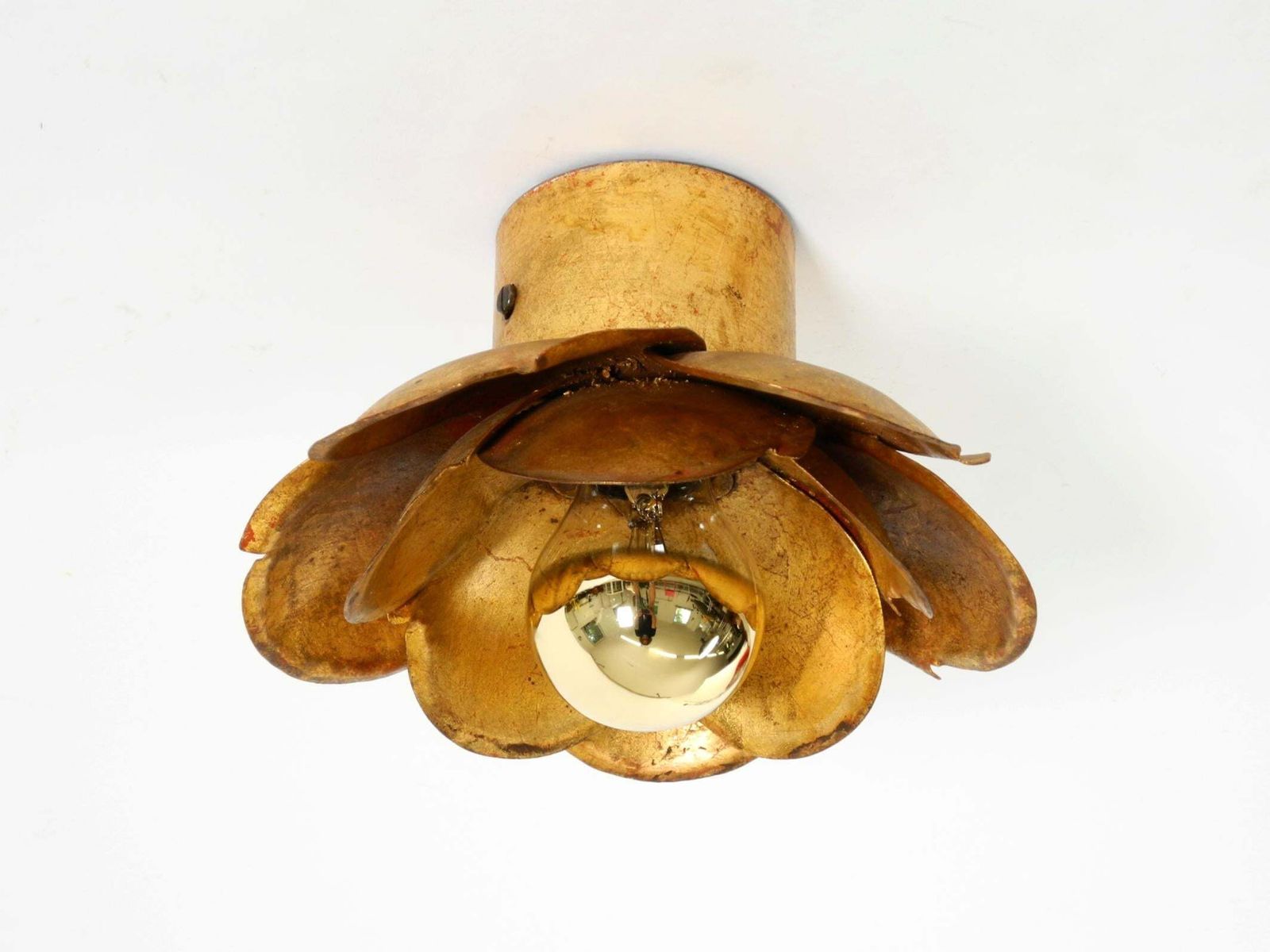 Beautiful, Large Gilded Wall Lamp, "Water Lily" Italy, 1960s photo Lighting
