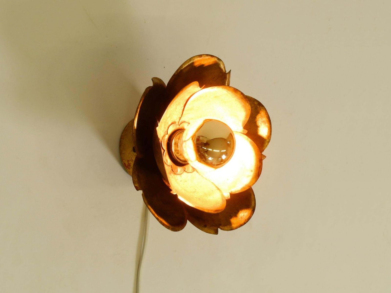 424.0 Beautiful, Large Gilded Wall Lamp, "Water Lily" Italy, 1960s photo