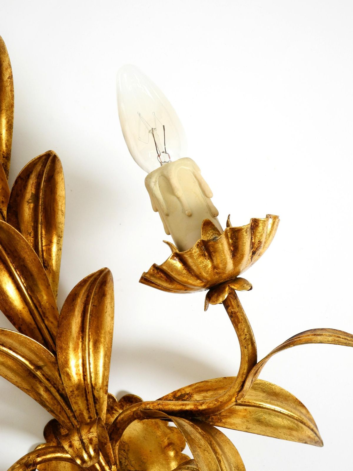 Large Italian Florentine Gilt Metal Wall Lamp With 2 Sockets, 1960s photo buy