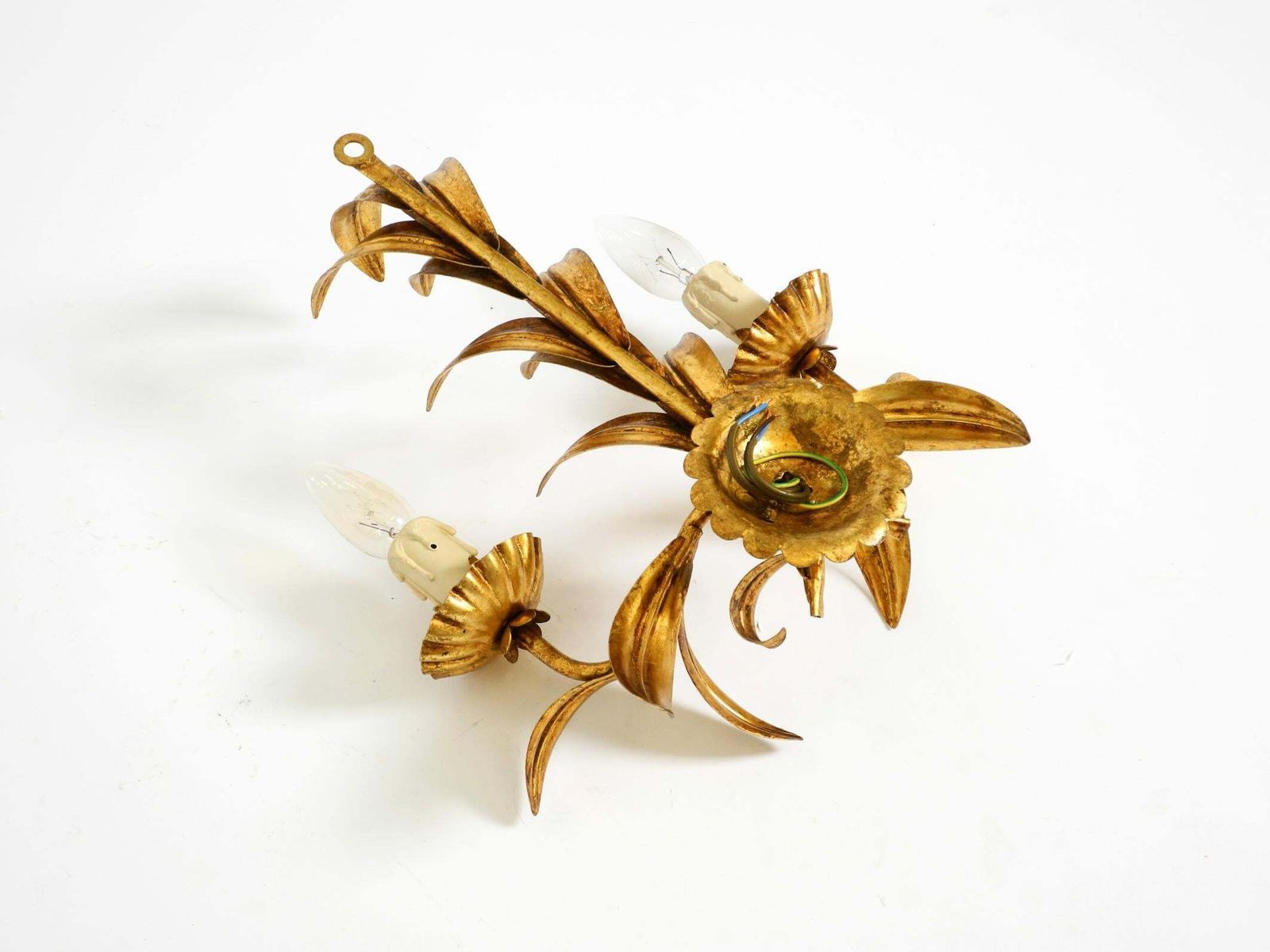 photo furniture Large Italian Florentine Gilt Metal Wall Lamp With 2 Sockets, 1960s