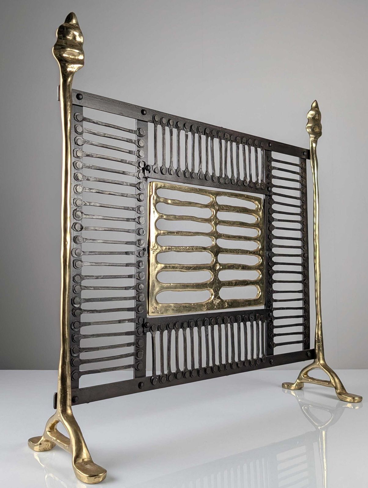 David Marshall Brass And Wrought Iron Fireplace Screen, Spain, 1970s photo vinterior