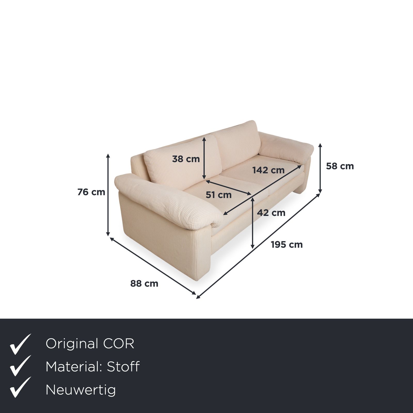 Canapé 2 places Cor Conseta en tissu, beige crème photo furniture