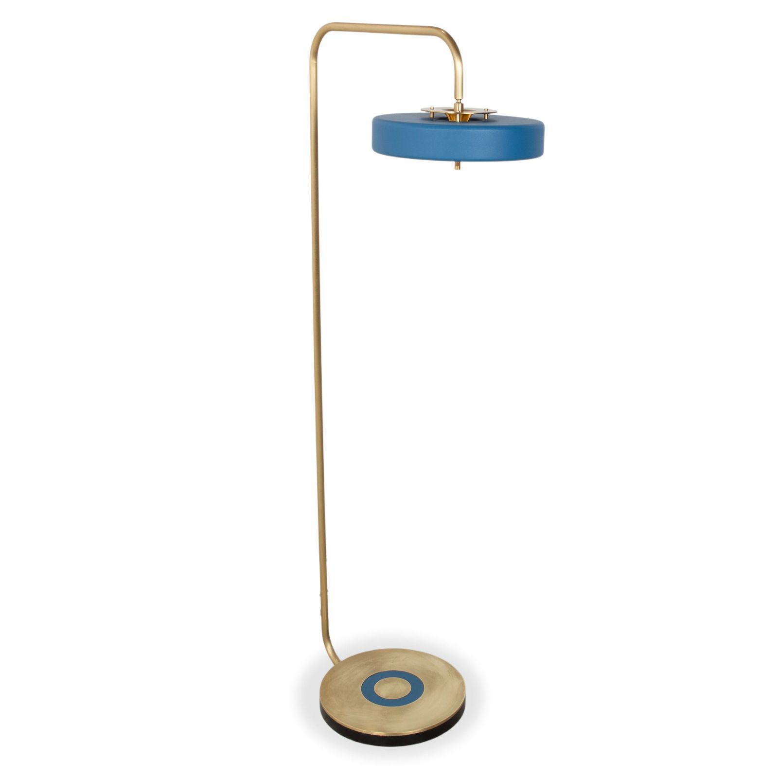 Lampe de sol Revolve Design en laiton doré et bleu, par Bert Frank