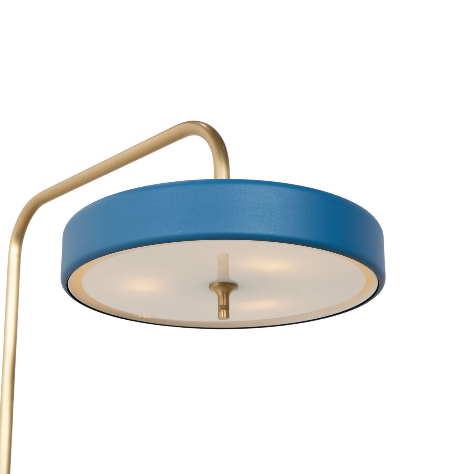Lampe de sol Revolve Design en laiton doré et bleu, par Bert Frank photo buy