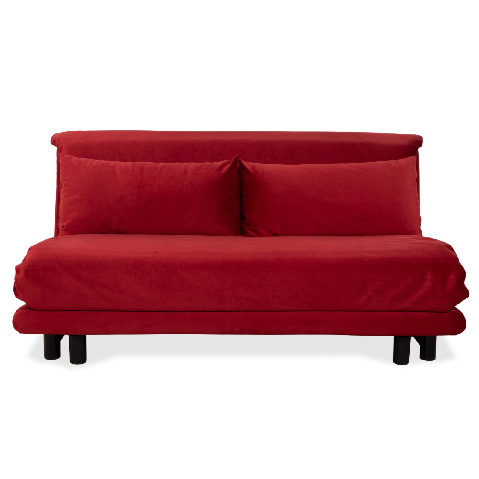 Ligne Roset Multy driezitter, rode stof, zwart frame, manuele slaapfunctie, opnieuw bekleed