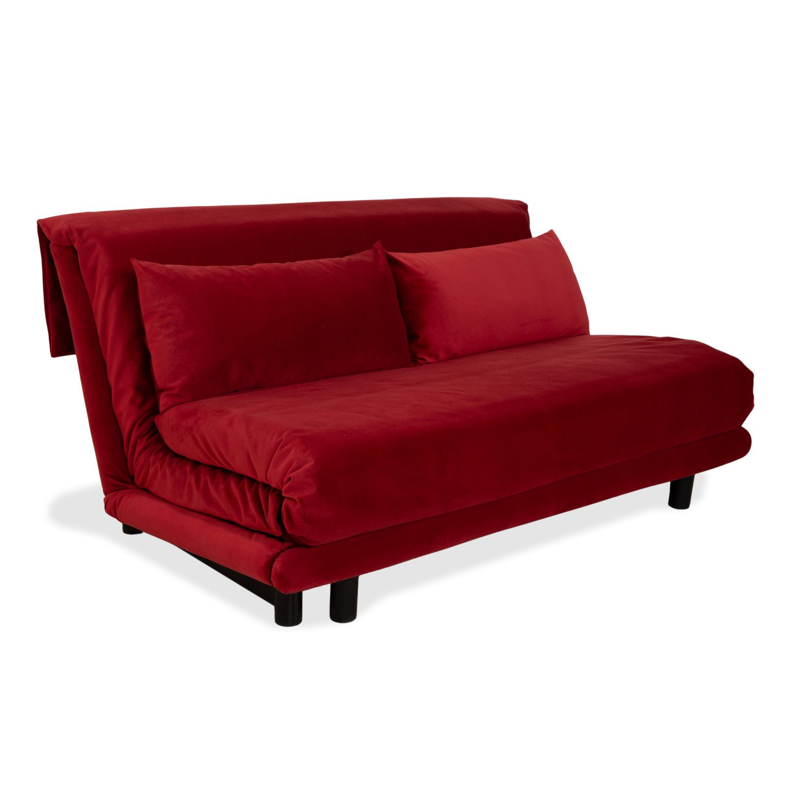 Ligne Roset Multy driezitter, rode stof, zwart frame, manuele slaapfunctie, opnieuw bekleed photo for sale