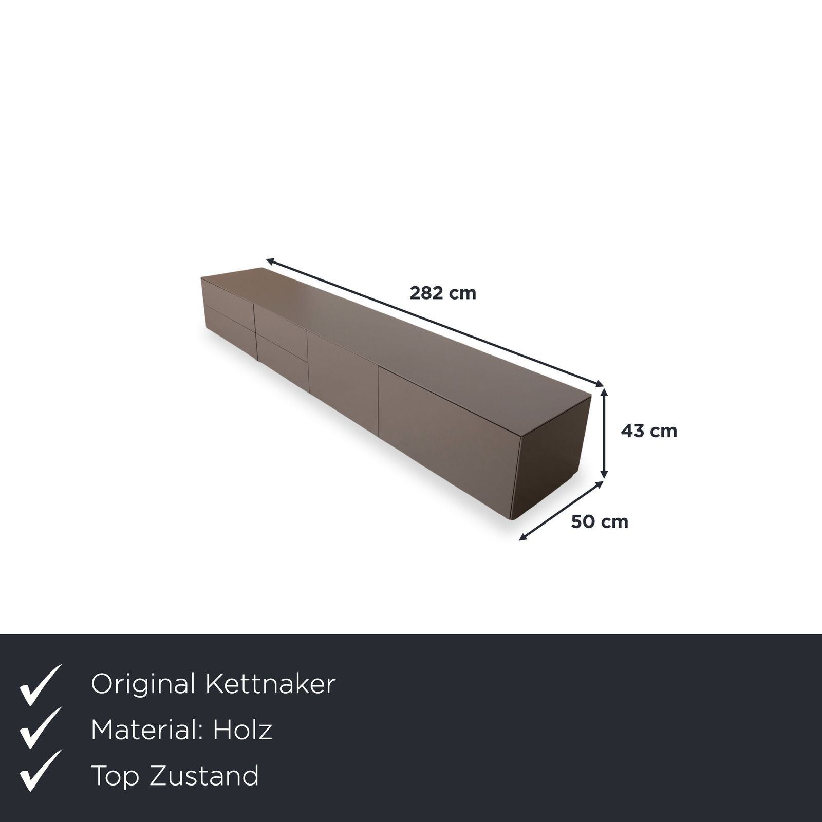 Kettnaker Soma houten dressoir, grijs lowboard, 282 x 50 cm photo furniture