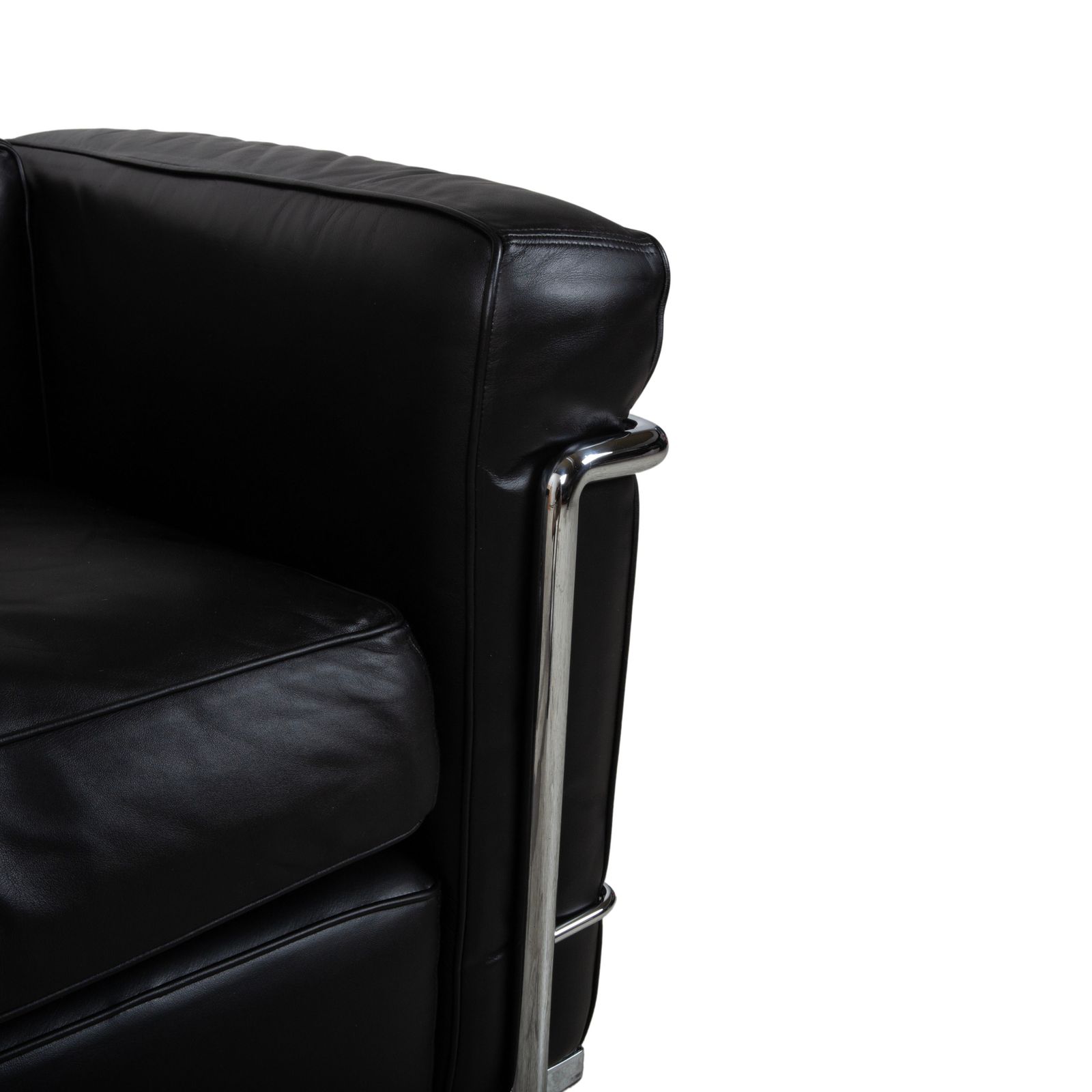 Cassina Le Corbusier Lc 2 Leather Two Seater Black Vintage photo Meubels