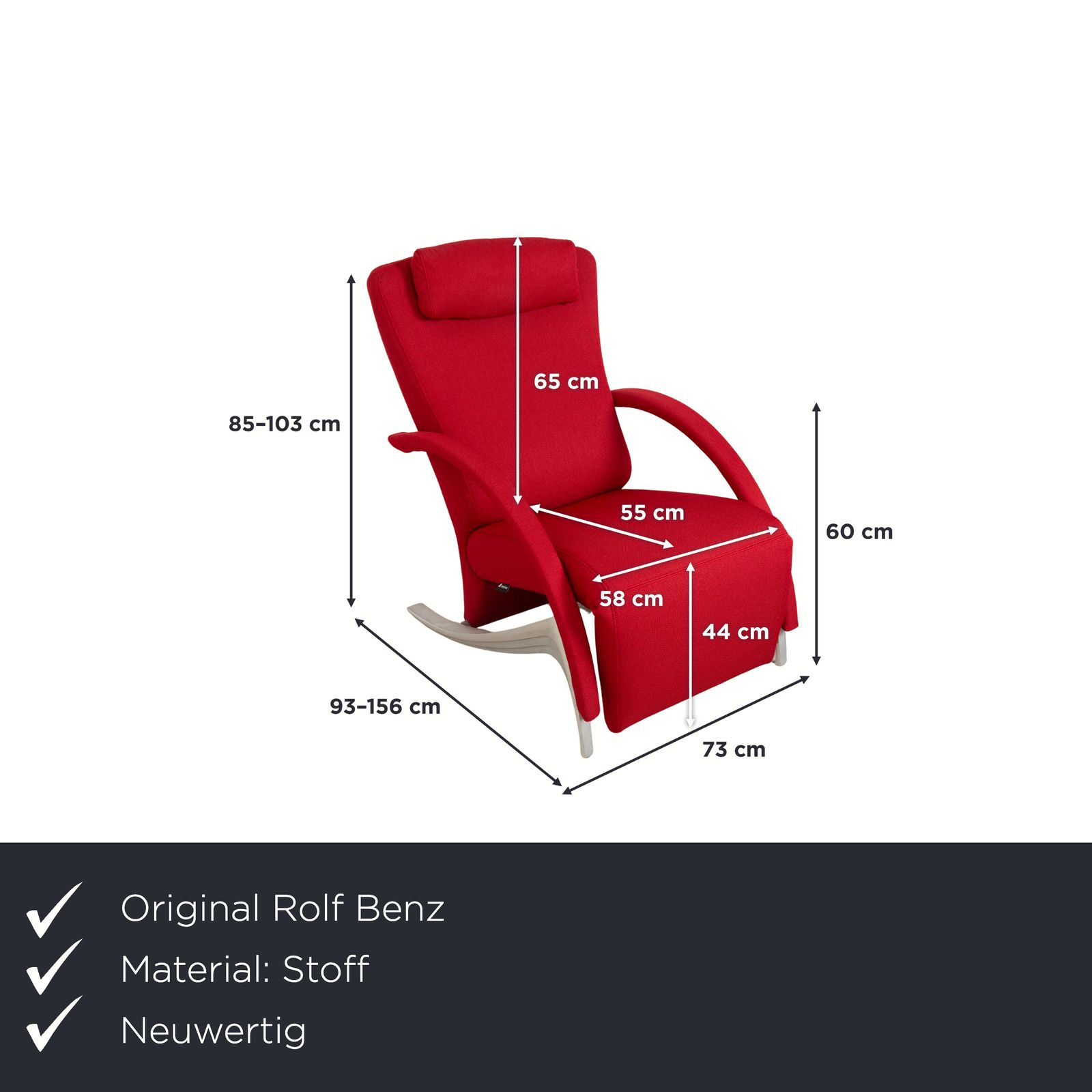 Fauteuil Rolf Benz 3100 en tissu rouge et argent, fonction manuelle, retapissé photo furniture