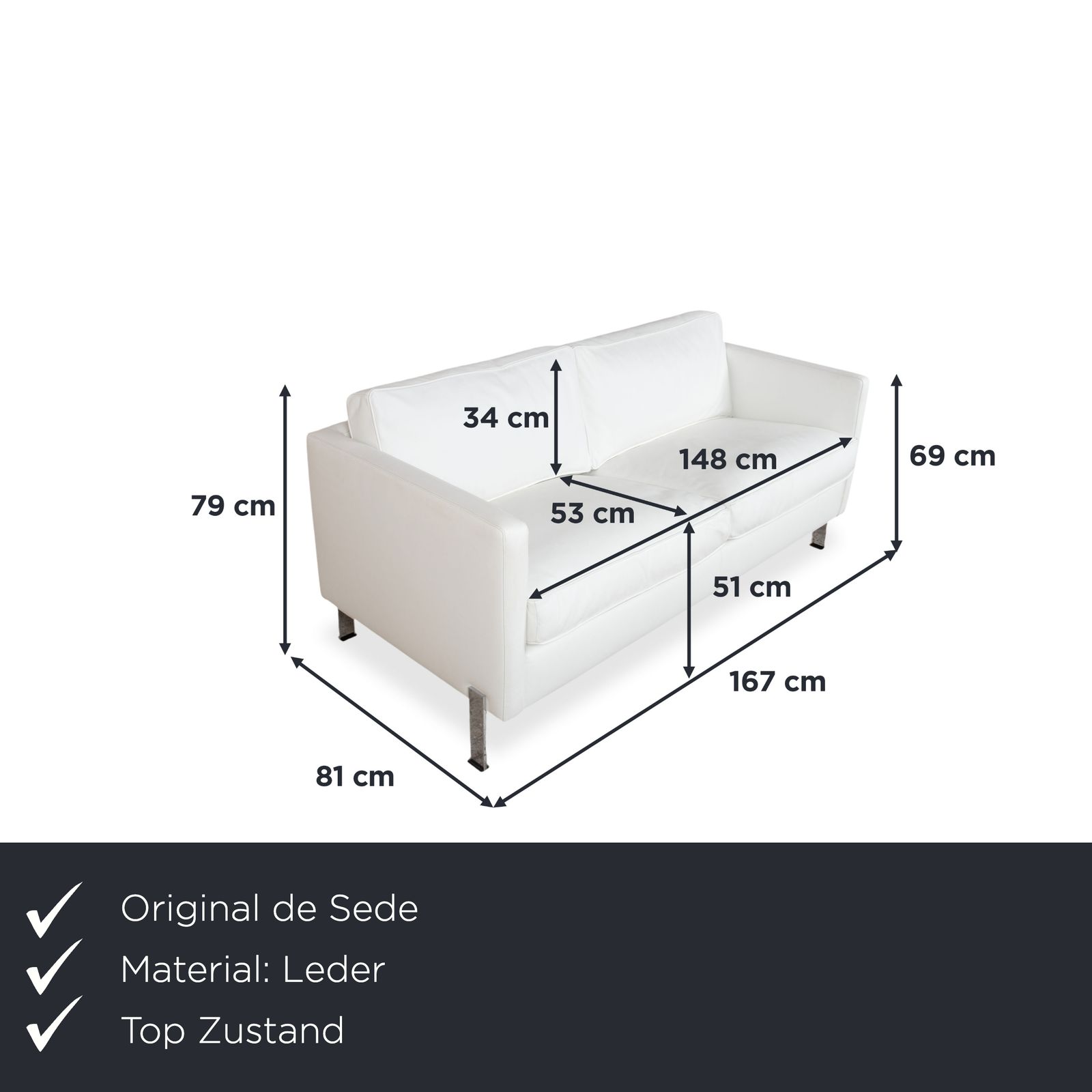 Canapé deux places De Sede en cuir blanc crème photo furniture