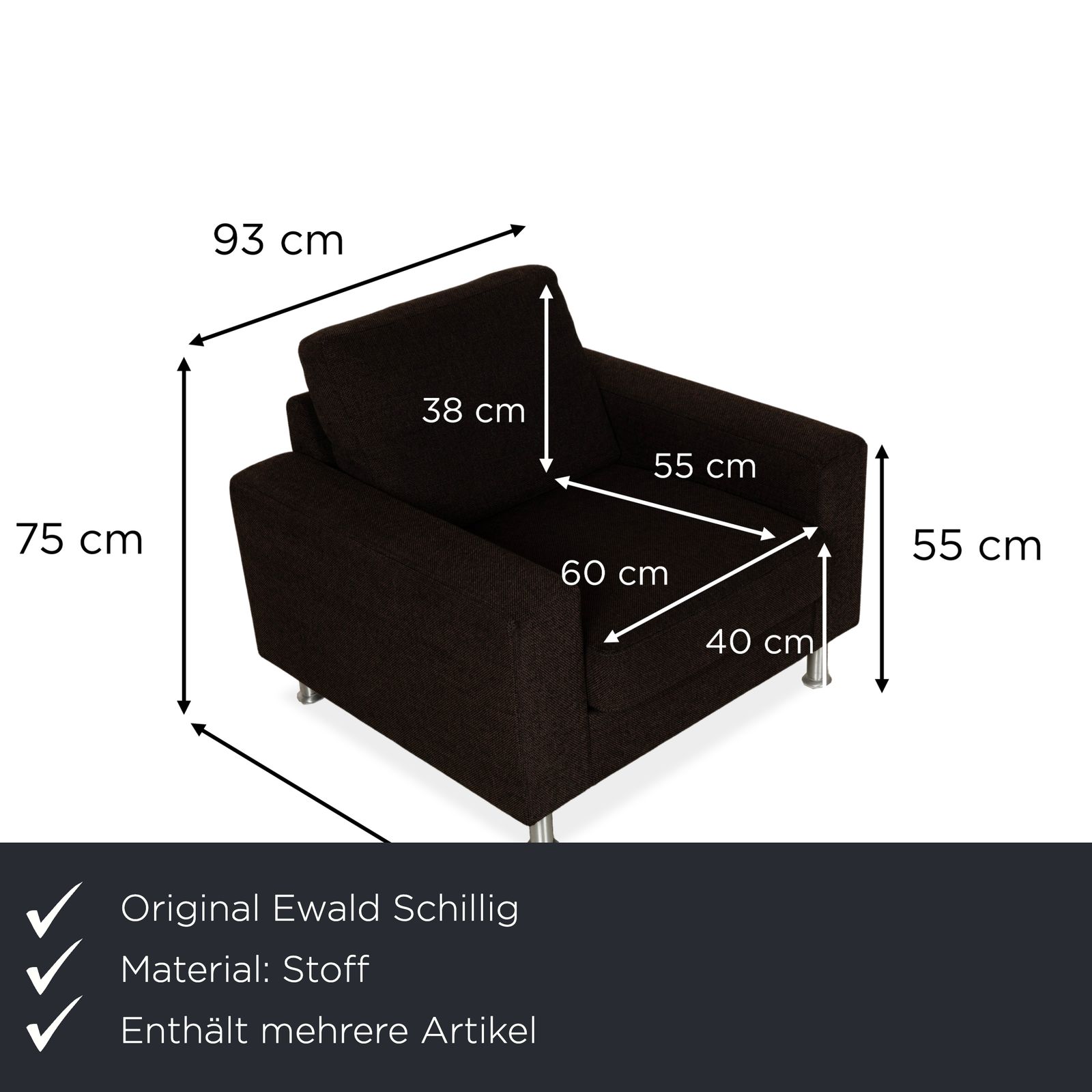 Fauteuil Ewald Schillig Concept Plus en tissu noir, lot de 2 photo furniture