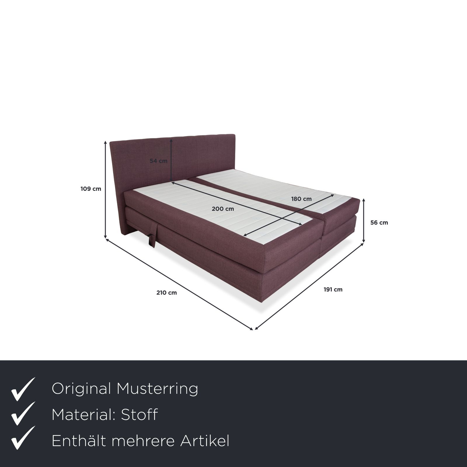 Musterring Fabric Bed, Purple Rose, Electric Function photo furniture
