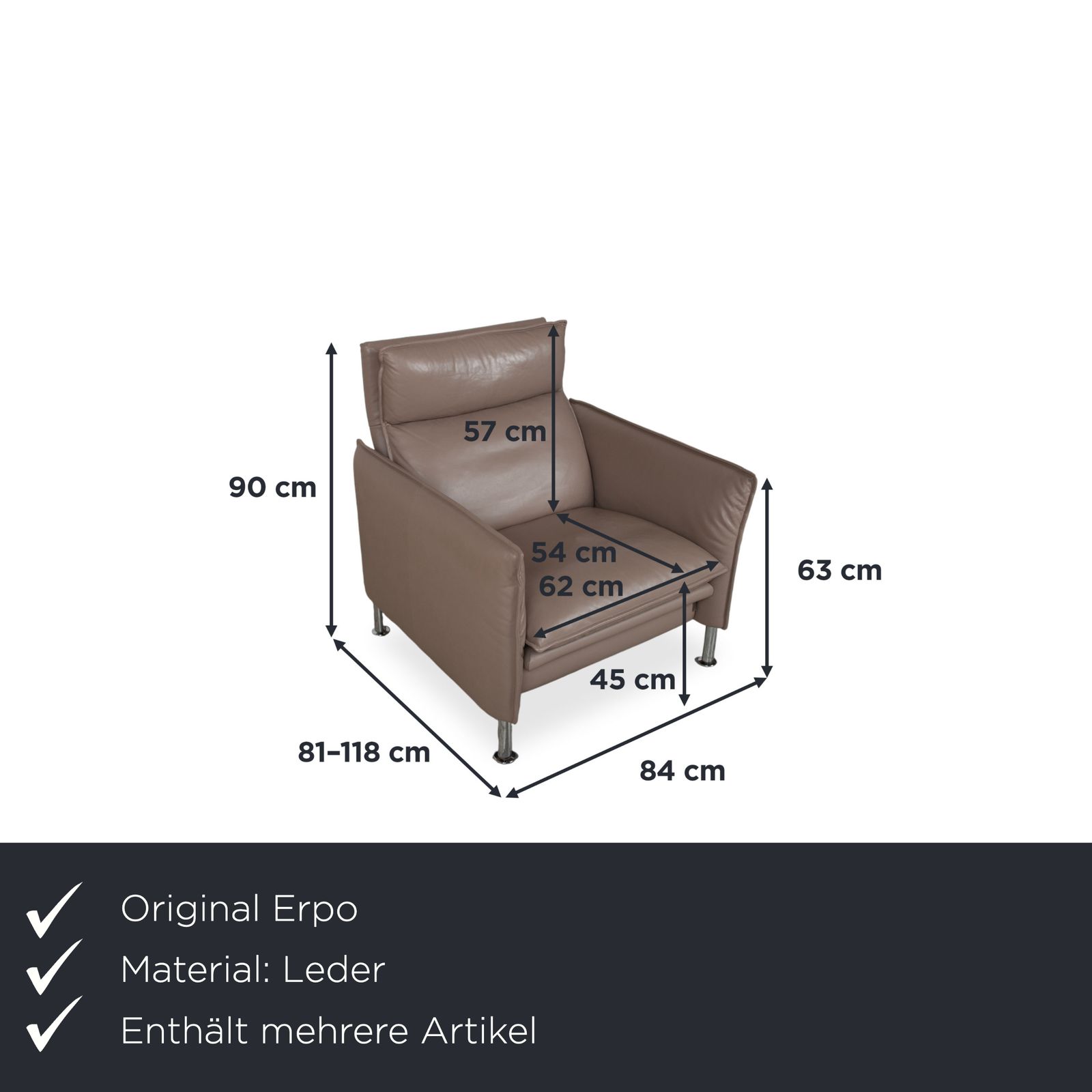 Ensemble canapé 3 places, canapé 2 places et fauteuil Erpo Porto en cuir brun taupe, fonction manuelle photo Mobilier