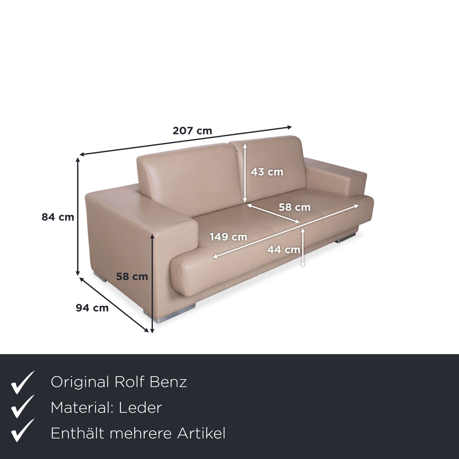 Ensemble de canapés Rolf Benz 3 places et 2 places en cuir beige crème photo furniture